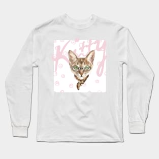 Cute cat on summery pattern Long Sleeve T-Shirt